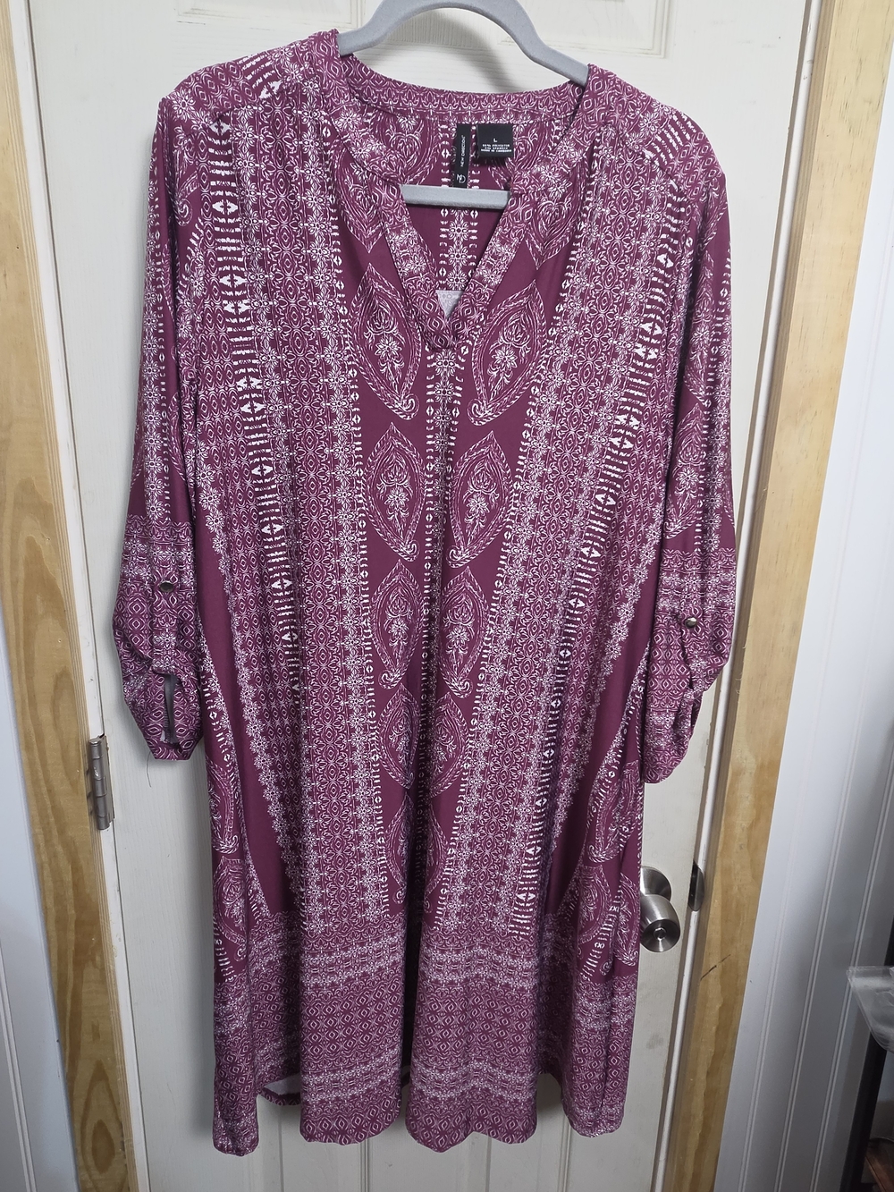 Boho new directions Plum Paisley-Print Long Sleeve Shift Tunic Dress #0358
